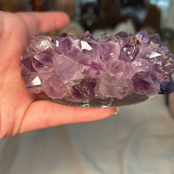 Amethyst Points Crystal Holder | Candle or Sphere Stand |Brazil | Natural Stone - Picture 5 of 7